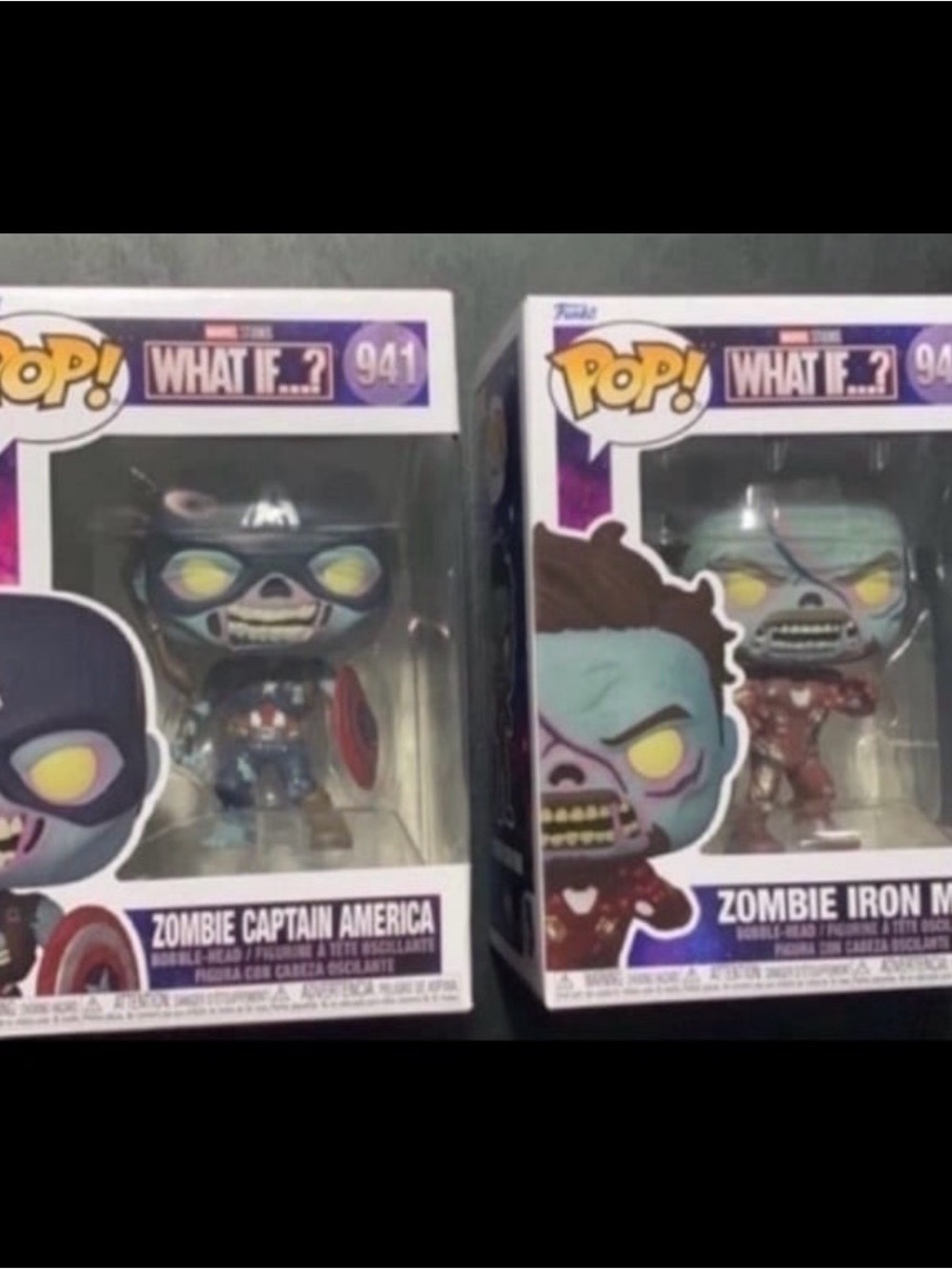 Funko Pop What If..? Zombie Iron Man & Captain America bobble head figures New